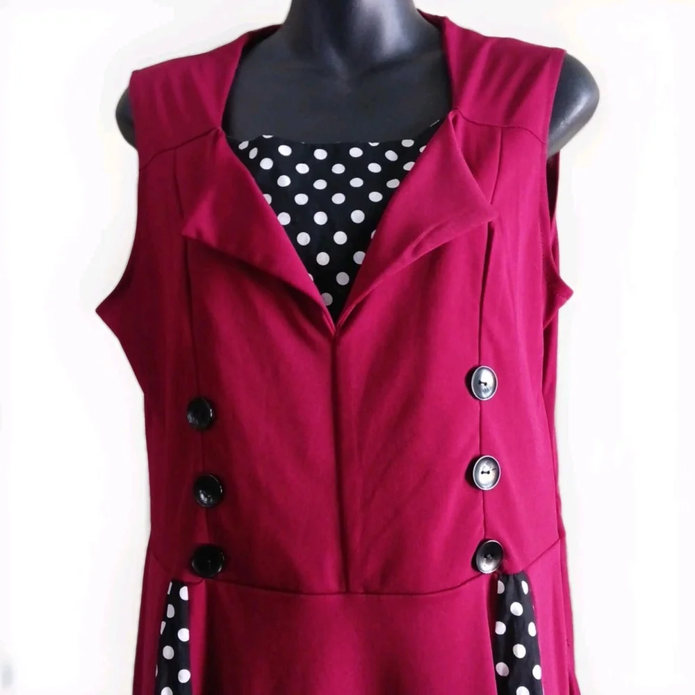 Juniors 2XL Polka Dot Dark Red Midi Dress - Picture 2 of 6